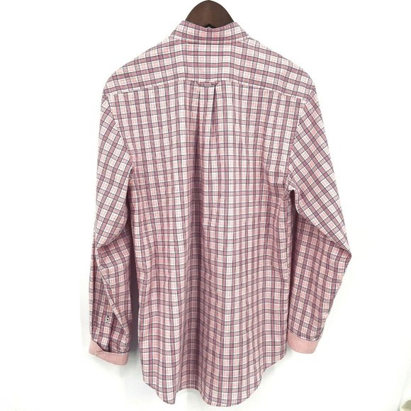 Izod Mens Flip Cuff Button Down Size S Premium Shirt Pink Blue Plaid Preppy - Picture 3 of 10